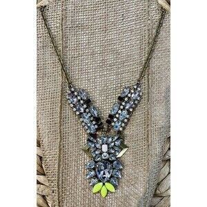 Large Rhinestone Statement Necklace Bib Y Y2K Gold Tone Chunky J.Crew Style